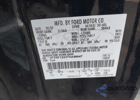 2007 Ford F-150 Stx/Xl/Xlt from USA, damaged, VIN 1FTRF12237NA48647